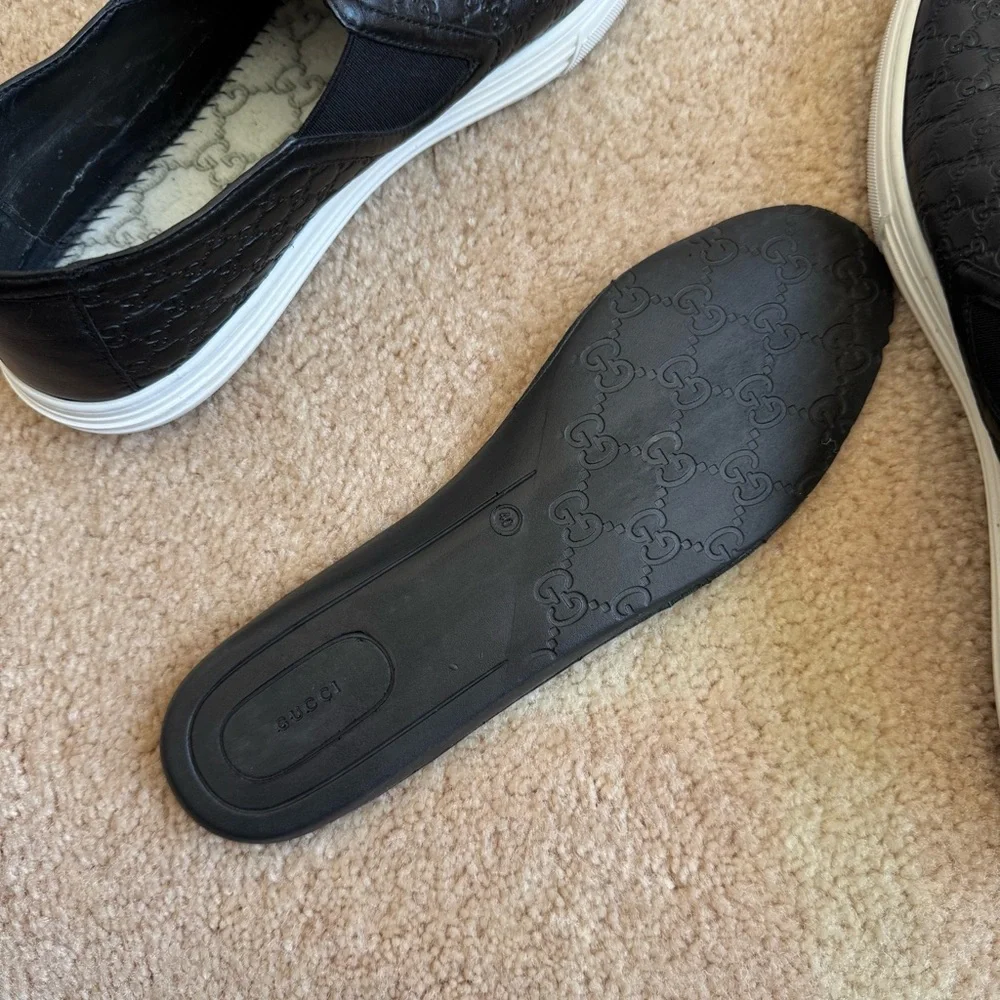 Gucci Microguccissima Black Leather Slip-On Sneakers Men's Size IT40 US6